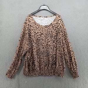 Skinnygirl Shirt Womens 2X Brown Cheetah Animal Print Elastic Rutched‎ Hem Long